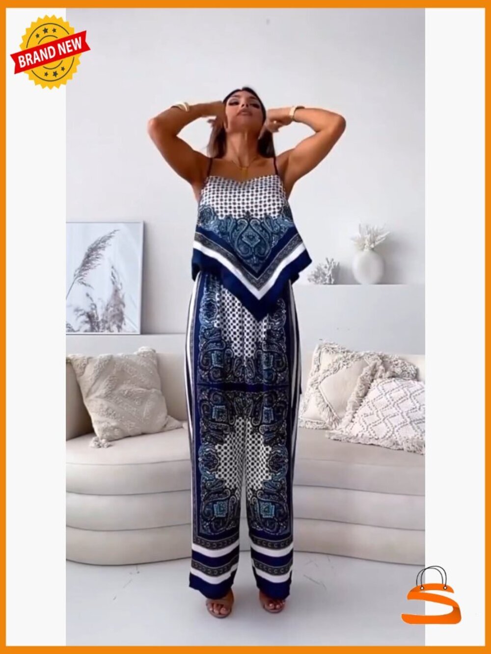 Paisley Print 2 Piece Outfits Sleeveless Cami Top Wide Leg Pants Boho Set - Picture 6 of 6